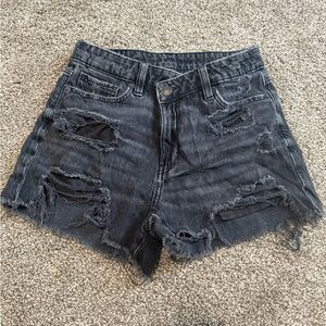 Distressed Black Denim Shorts